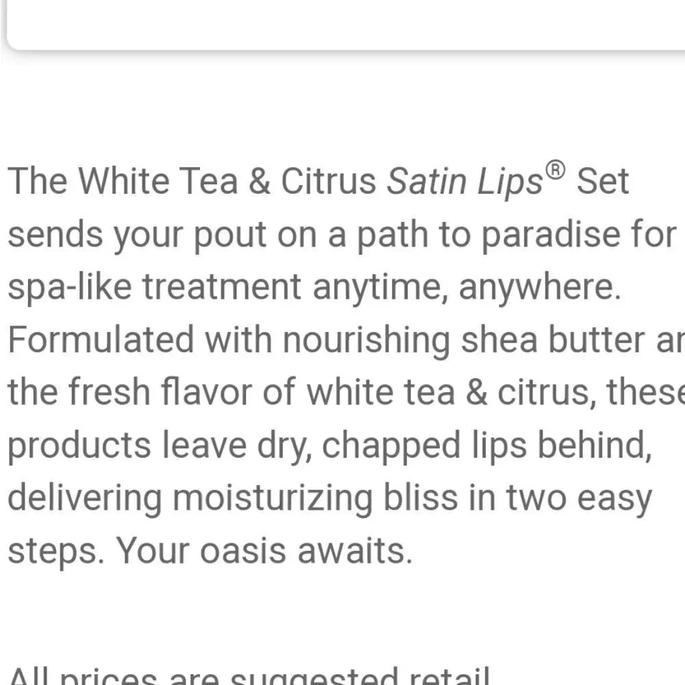 MARY KAY WHITE TEA & CITRUS SATIN LIPS SET - NEW!